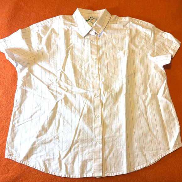 Pink and gray organic cotton striped pocket short sleeve oxford shirt NWT - Picture 3 of 9